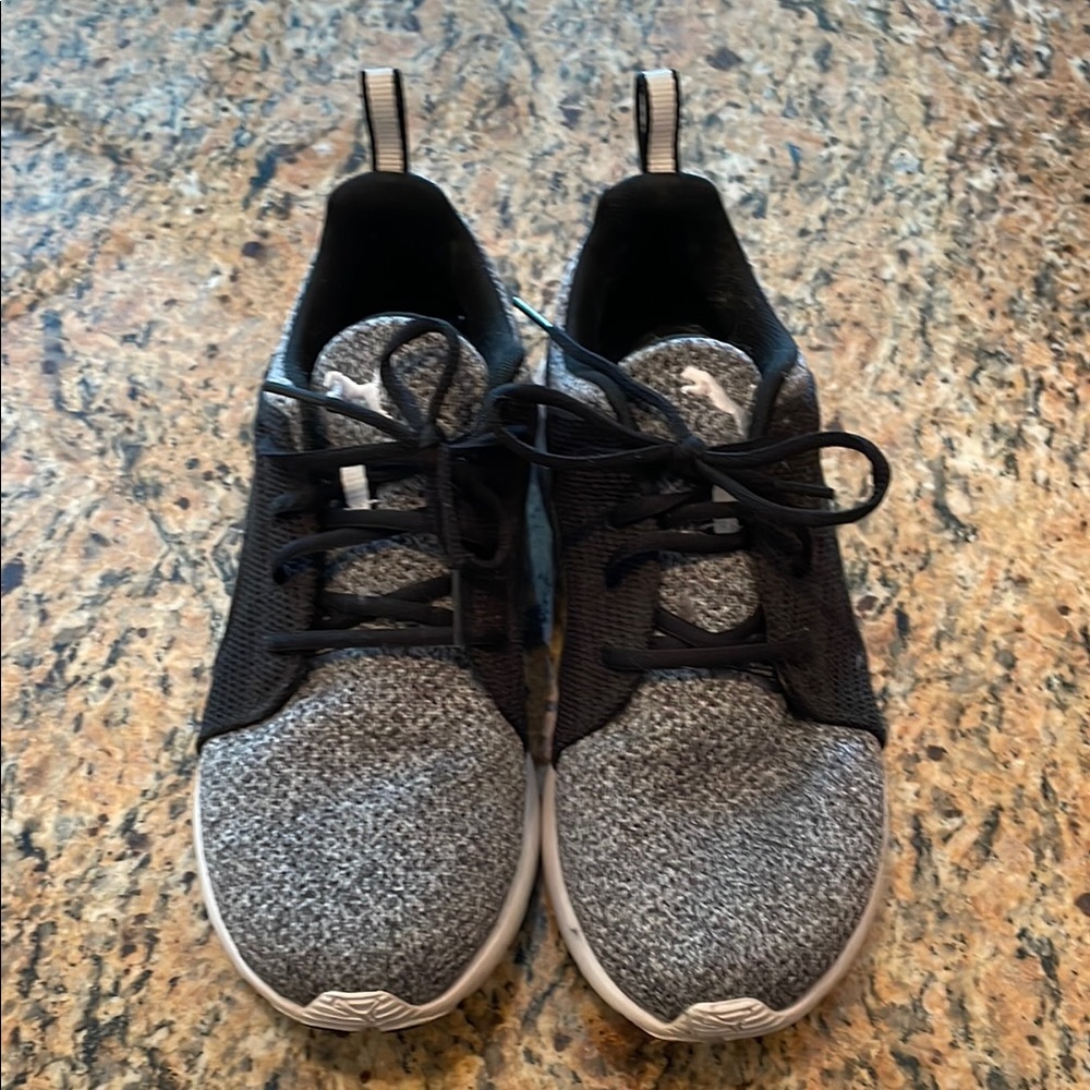 Puma Black and Gray Athletic Shoes with Knit Upper